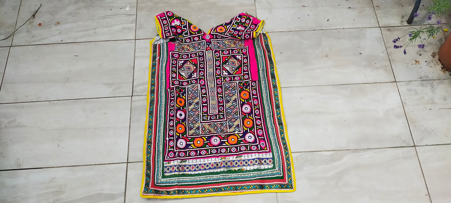 Beaded Mirror-Work Banjara Tunic Dress Made By The Meghwal Nomadic Tribe From Kutch, Gujarat - Intricate Hand Embroidered