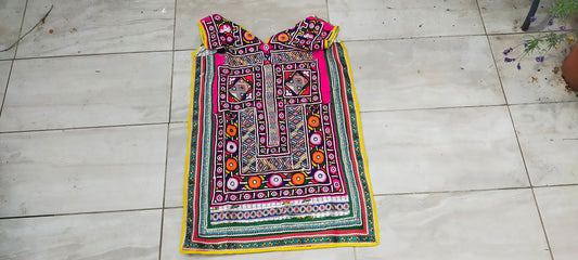 Beaded Mirror-Work Banjara Tunic Dress Made By The Meghwal Nomadic Tribe From Kutch, Gujarat - Intricate Hand Embroidered