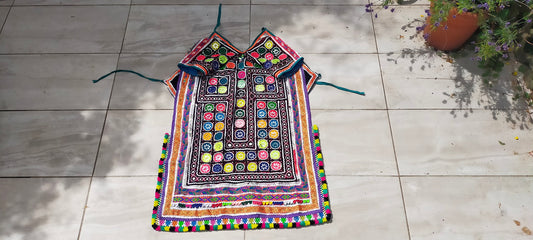Beaded Mirror work Banjara Tunic Dress Made By The Meghwal Nomadic Tribe From Kutch, Gujarat - Festival Wear