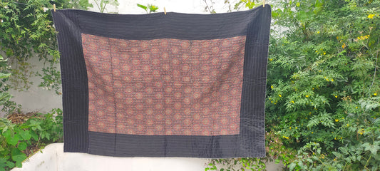Silk And Cotton Ajrakh Block Printed Kantha Quilt Naturally Dyed