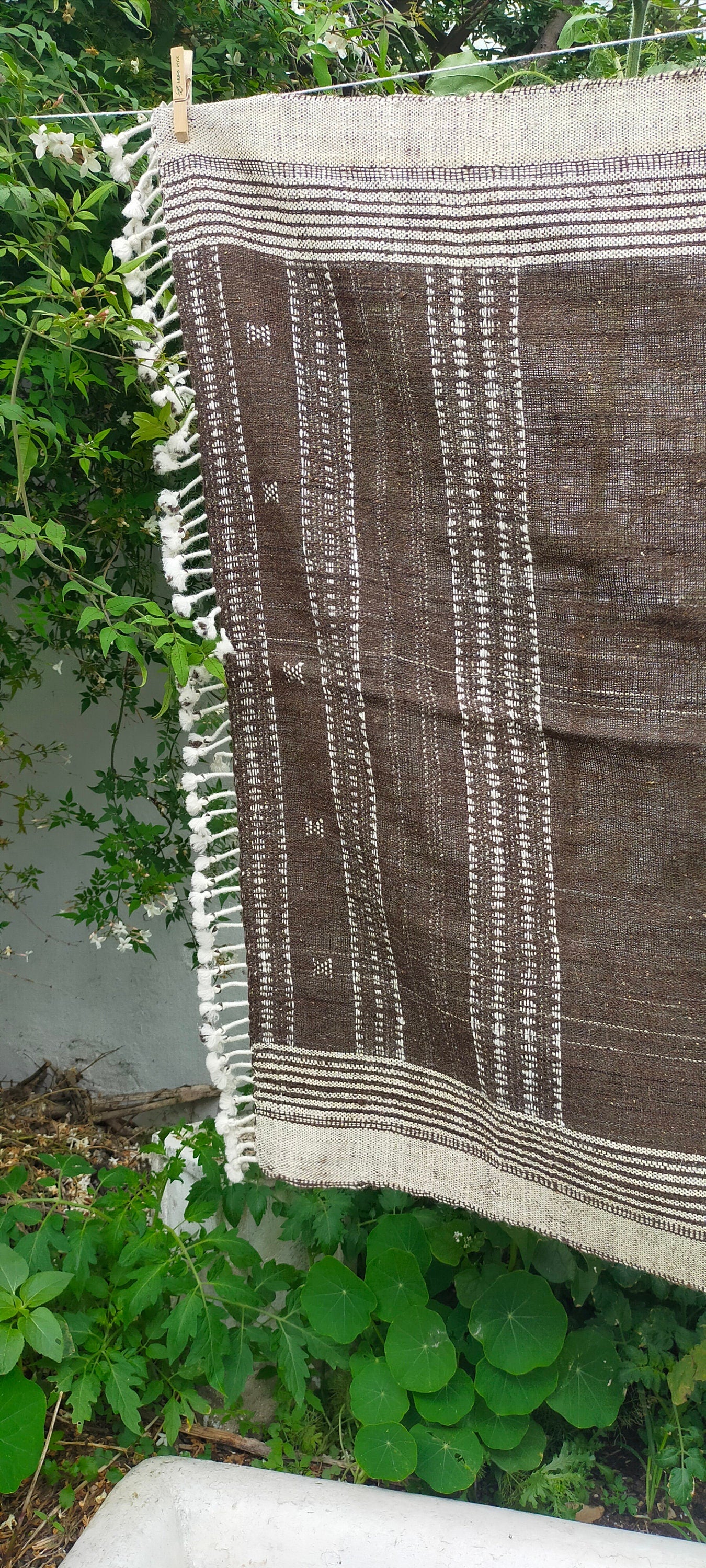 Handwoven Desi Wool (indian wool) Shawl Throw Or Table Cloth In Natural Colours