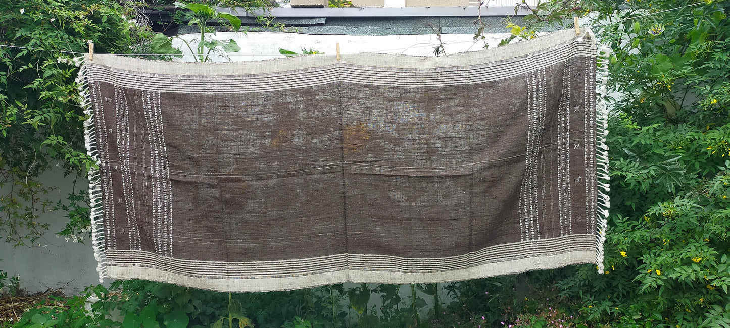 Handwoven Desi Wool (indian wool) Shawl Throw Or Table Cloth In Natural Colours