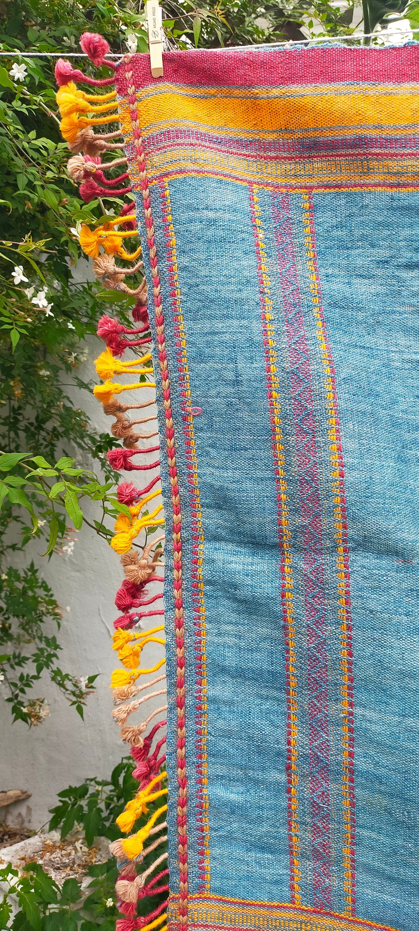Handwoven Desi Wool Light Indigo Shawl/ Throw from Kutch, Gujarat