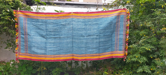 Handwoven Desi Wool Light Indigo Shawl/ Throw from Kutch, Gujarat