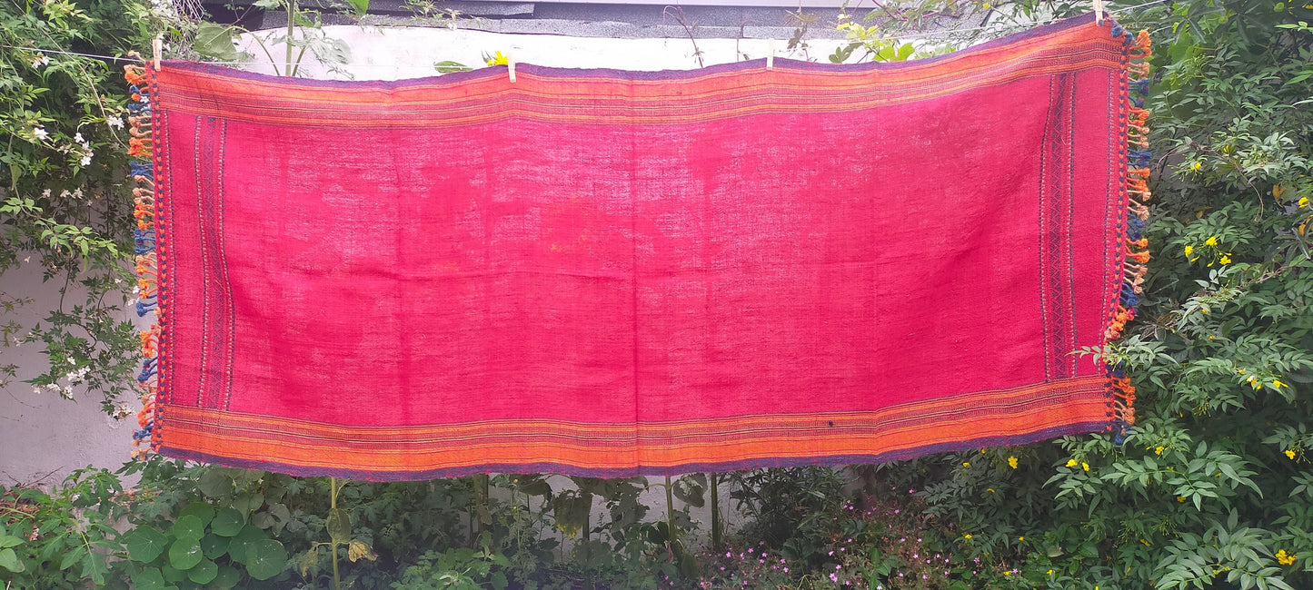 Handloom Desi Wool (Indian Wool) Tribal Kutch Shawls, Throws Or Table Cloth - Red
