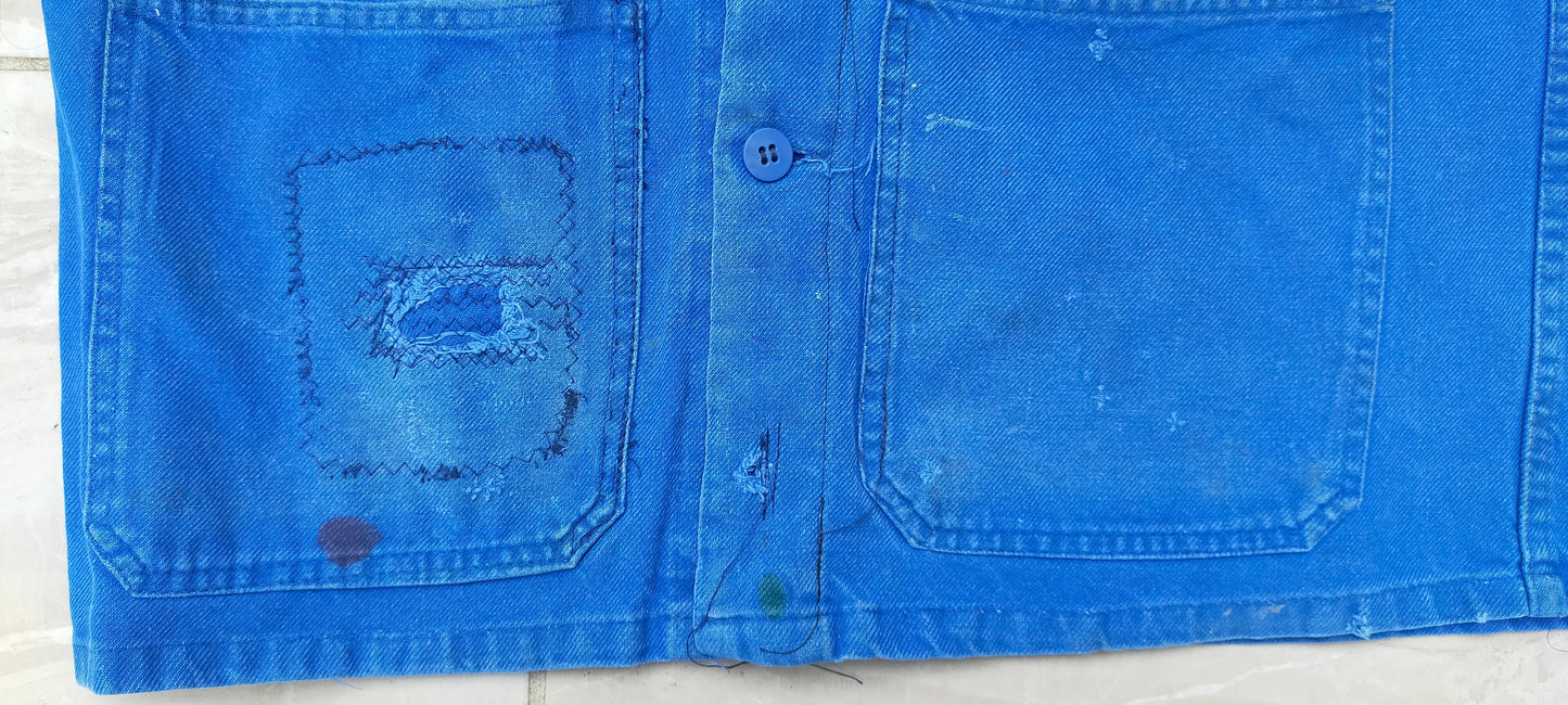 Vintage French 1950s 'Travail de Blue' Indigo Workwear Chore Shirt Jacket.