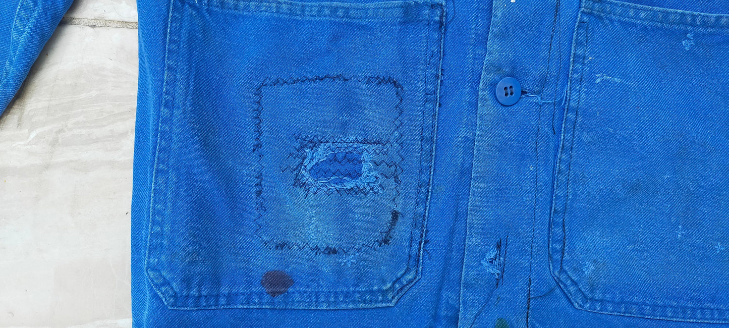 Vintage French 1950s 'Travail de Blue' Indigo Workwear Chore Shirt Jacket.