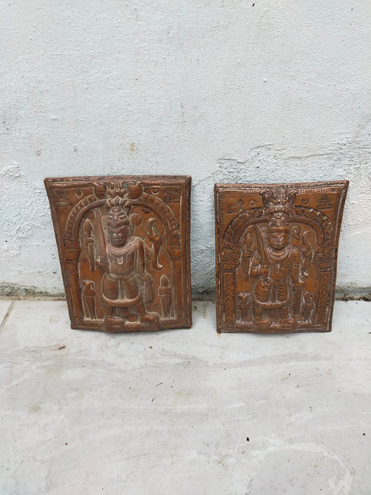 Two Rare Hindu Veerbhadra Religious Copper Relief Wall Plaques From Kutch, Gujarat