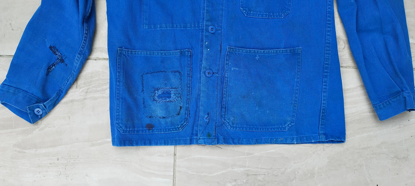Vintage French 1950s 'Travail de Blue' Indigo Workwear Chore Shirt Jacket.