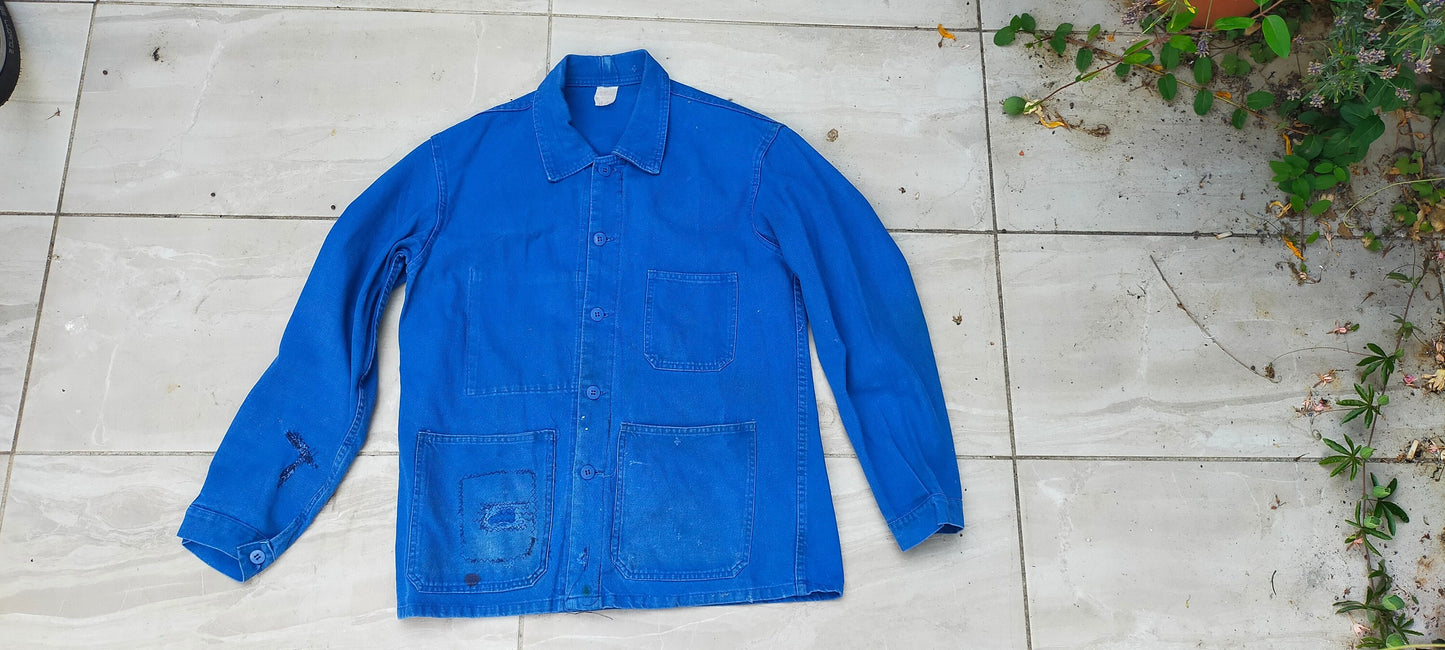 Vintage French 1950s 'Travail de Blue' Indigo Workwear Chore Shirt Jacket.