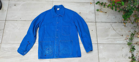 Vintage French 1950s 'Travail de Blue' Indigo Workwear Chore Shirt Jacket.