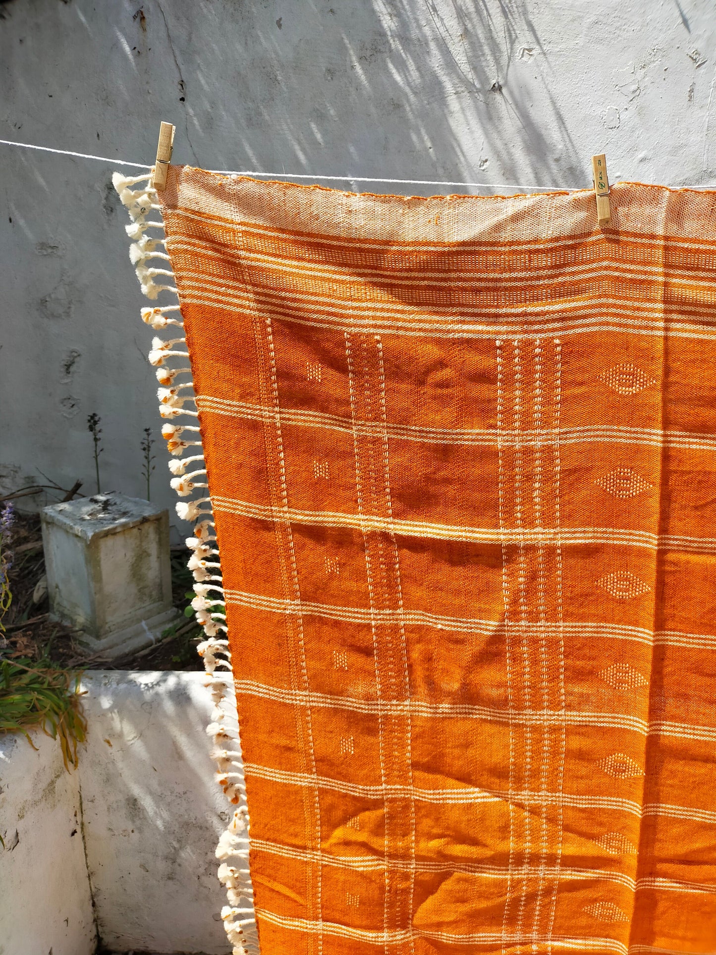 Handwoven Orange Wool Shawl/Throw/Blanket From Kutch, Gujarat.