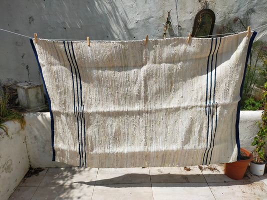 Handmade Natural Indigo Recycled Indian Chindi Rag Rug - Sustainable