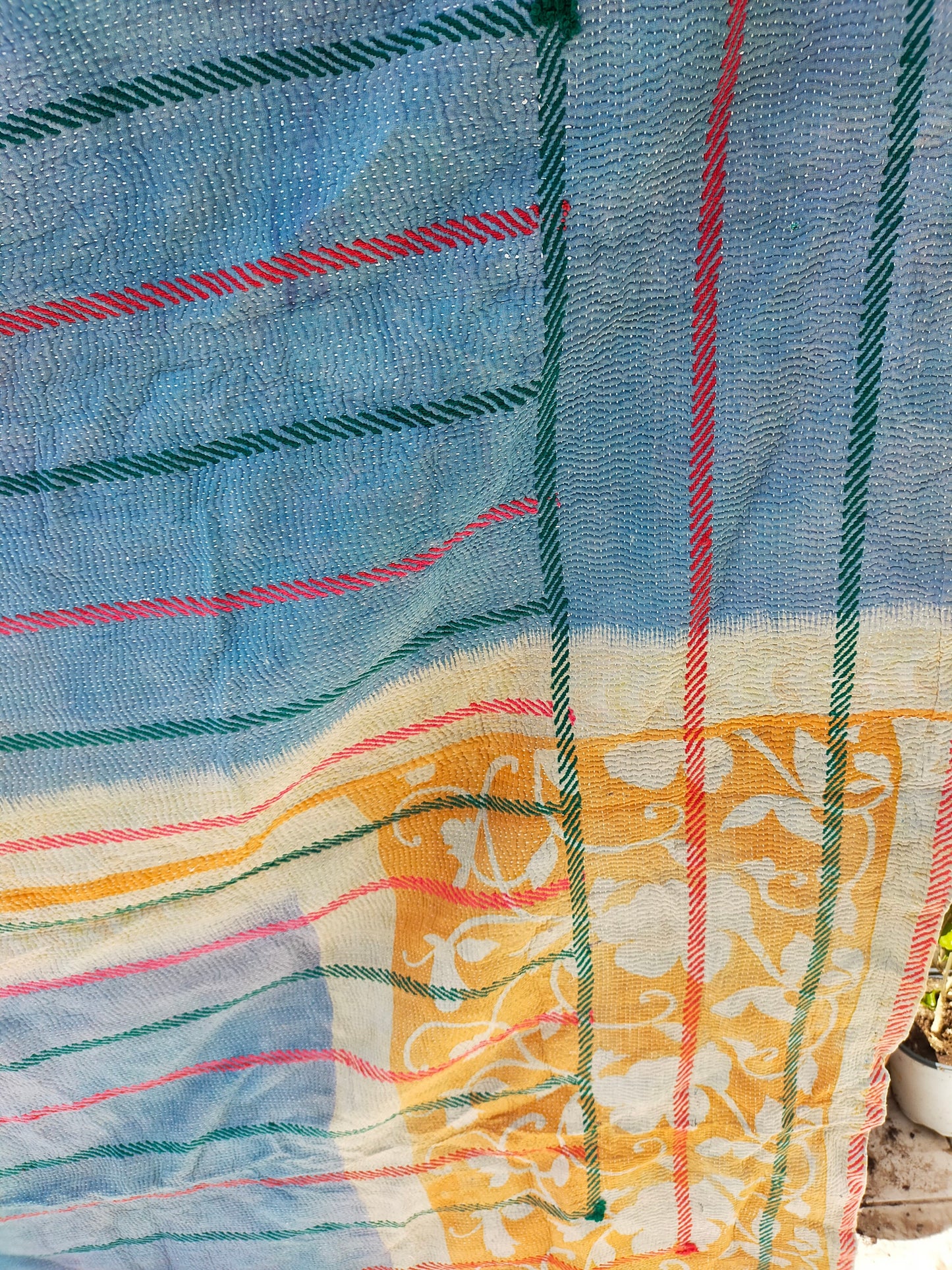 Vintage Hand Stitched Kantha Blanket From India Quilted From Recycled Sari