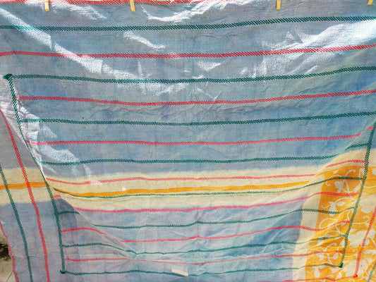 Vintage Hand Stitched Kantha Blanket From India Quilted From Recycled Sari