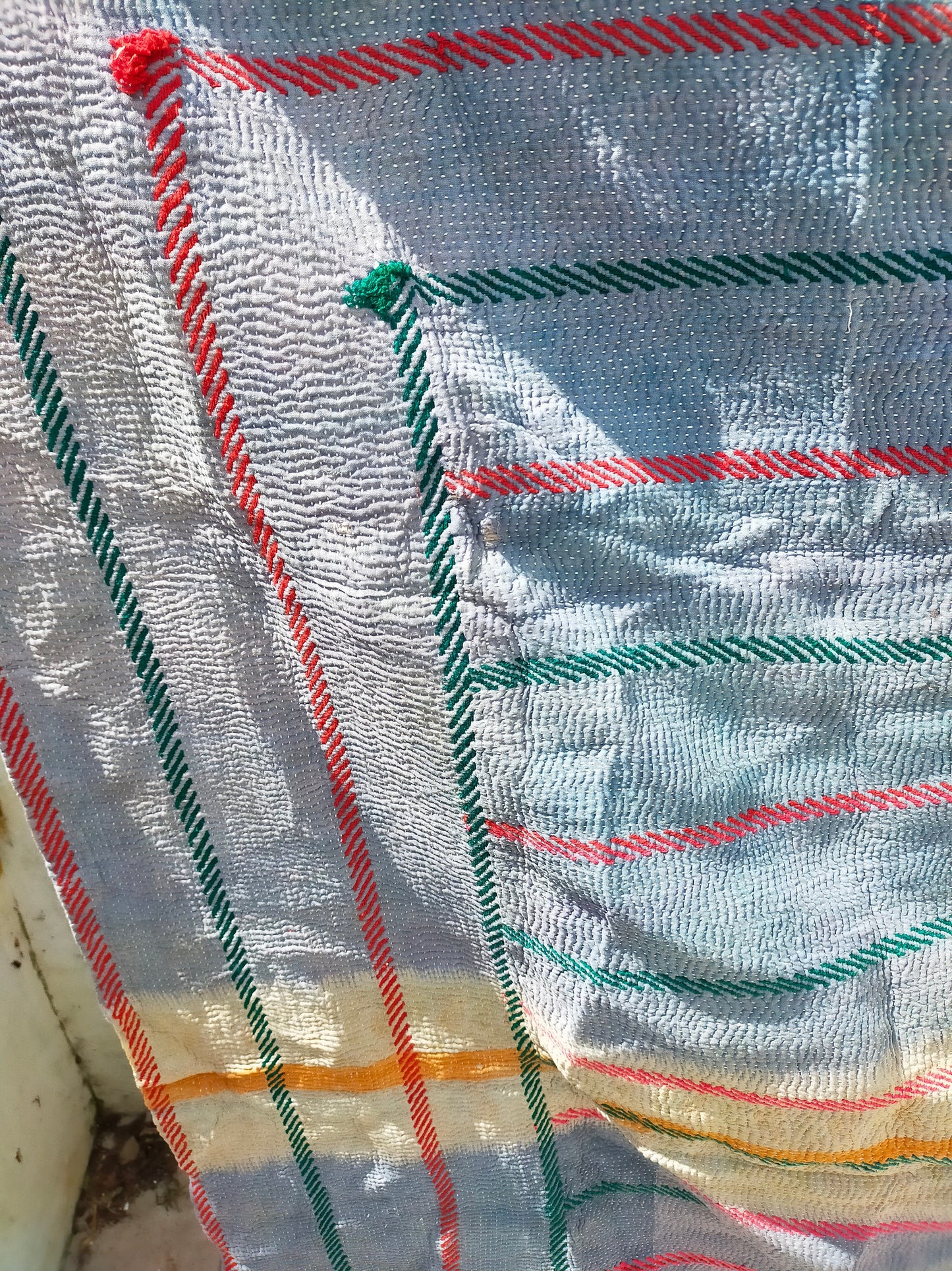 Vintage Hand Stitched Kantha Blanket From India Quilted From Recycled Sari