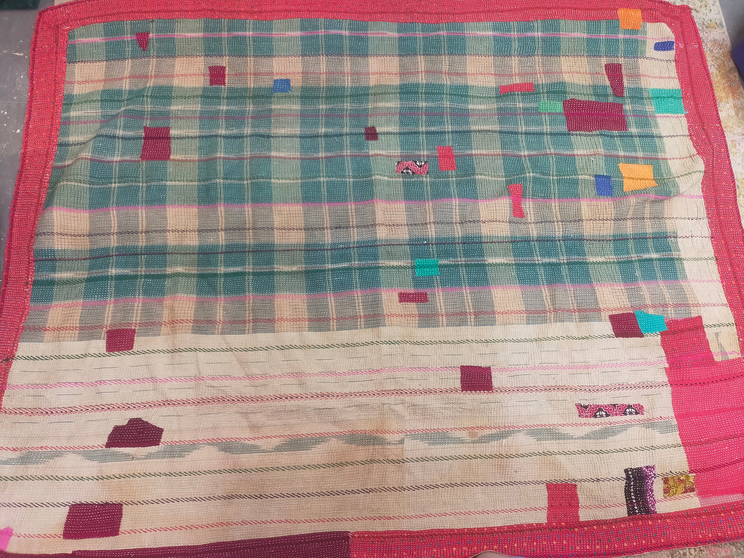 Vintage Hand Stitched Kantha Blanket From India - Quilt Made From Recycled Sari