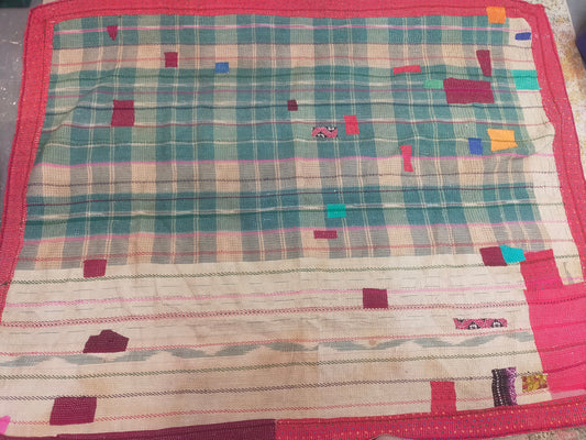 Vintage Hand Stitched Kantha Blanket From India - Quilt Made From Recycled Sari