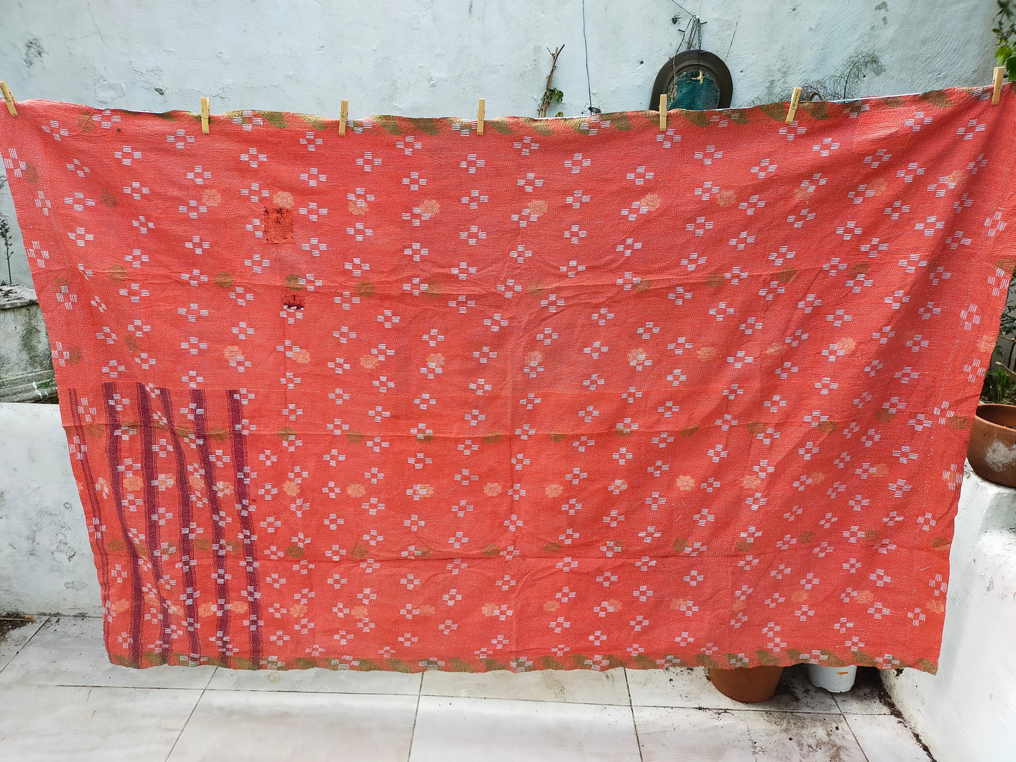 Vintage Hand-Stitched Kantha Blanket From India - Made From Upcycled Sari