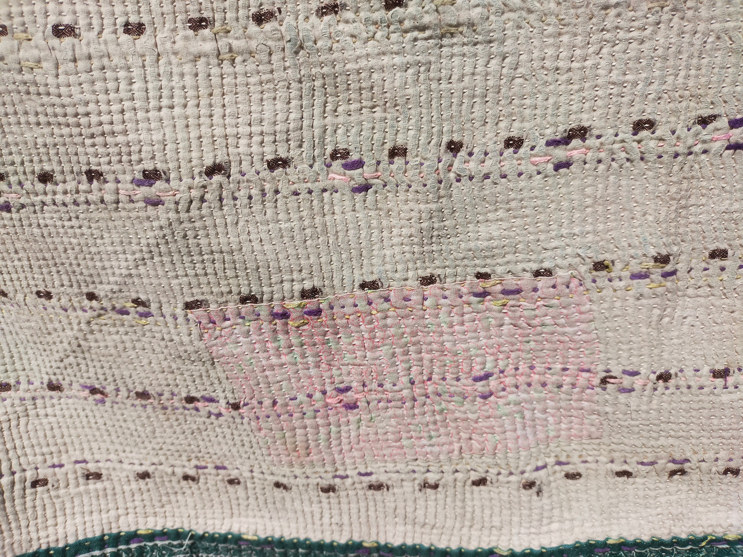 Vintage Hand Stitched Vintage Kantha Quilt Made From Recycled Saris From India