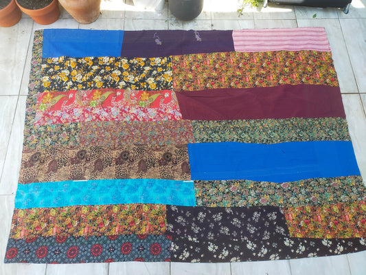 Vintage Hand Stitched Kantha Blanket From India - Made From Recycled Sari