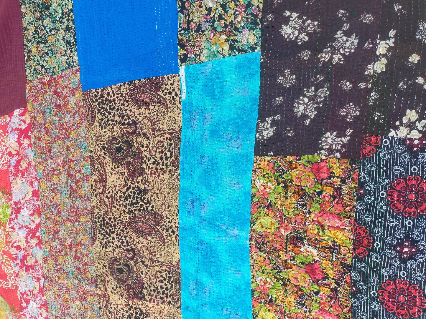Vintage Hand Stitched Kantha Blanket From India - Made From Recycled Sari