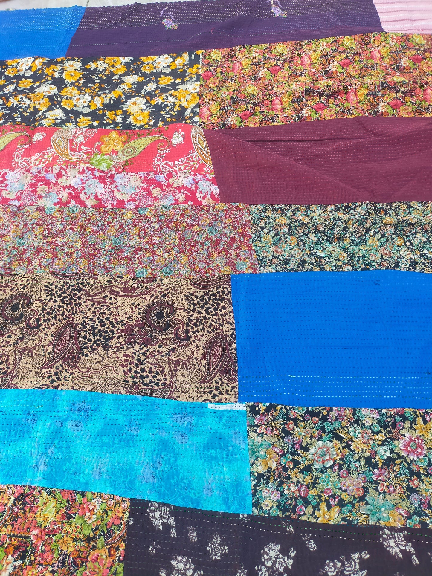 Vintage Hand Stitched Kantha Blanket From India - Made From Recycled Sari