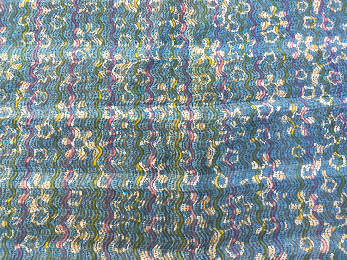Vintage Hand Stitched Patchwork Kantha Blanket Quilt From India Made From Recycled Cotton Saris - Block Printed In Indigo