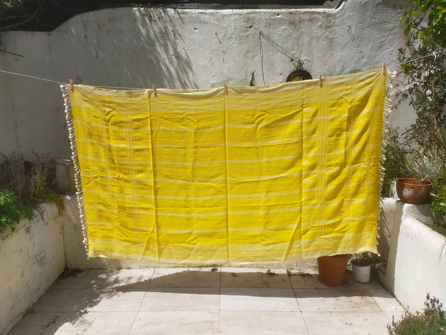 Handwoven Wool Shawl/Throw/Blanket From Kutch, Gujarat. Bright Yellow