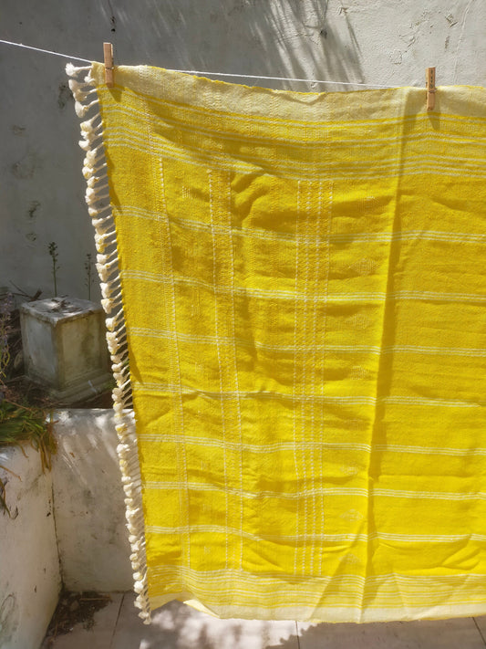 Handwoven Wool Shawl/Throw/Blanket From Kutch, Gujarat. Bright Yellow