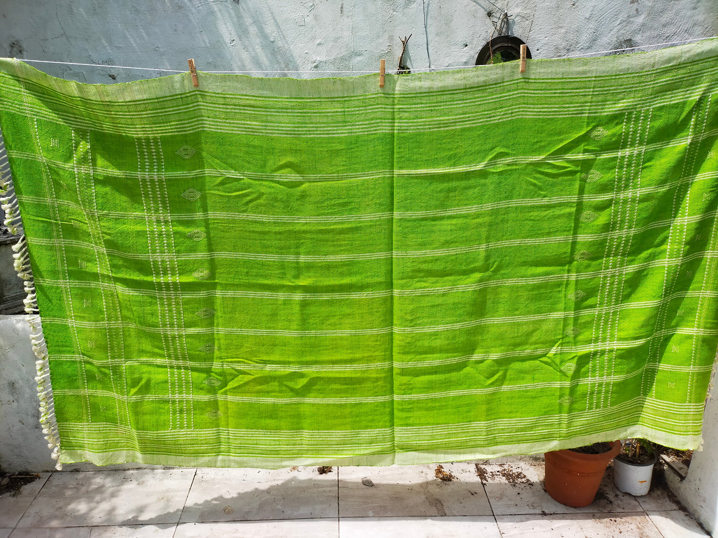 Handwoven Lime Green Wool Shawl/Throw/Blanket From Kutch, Gujarat.