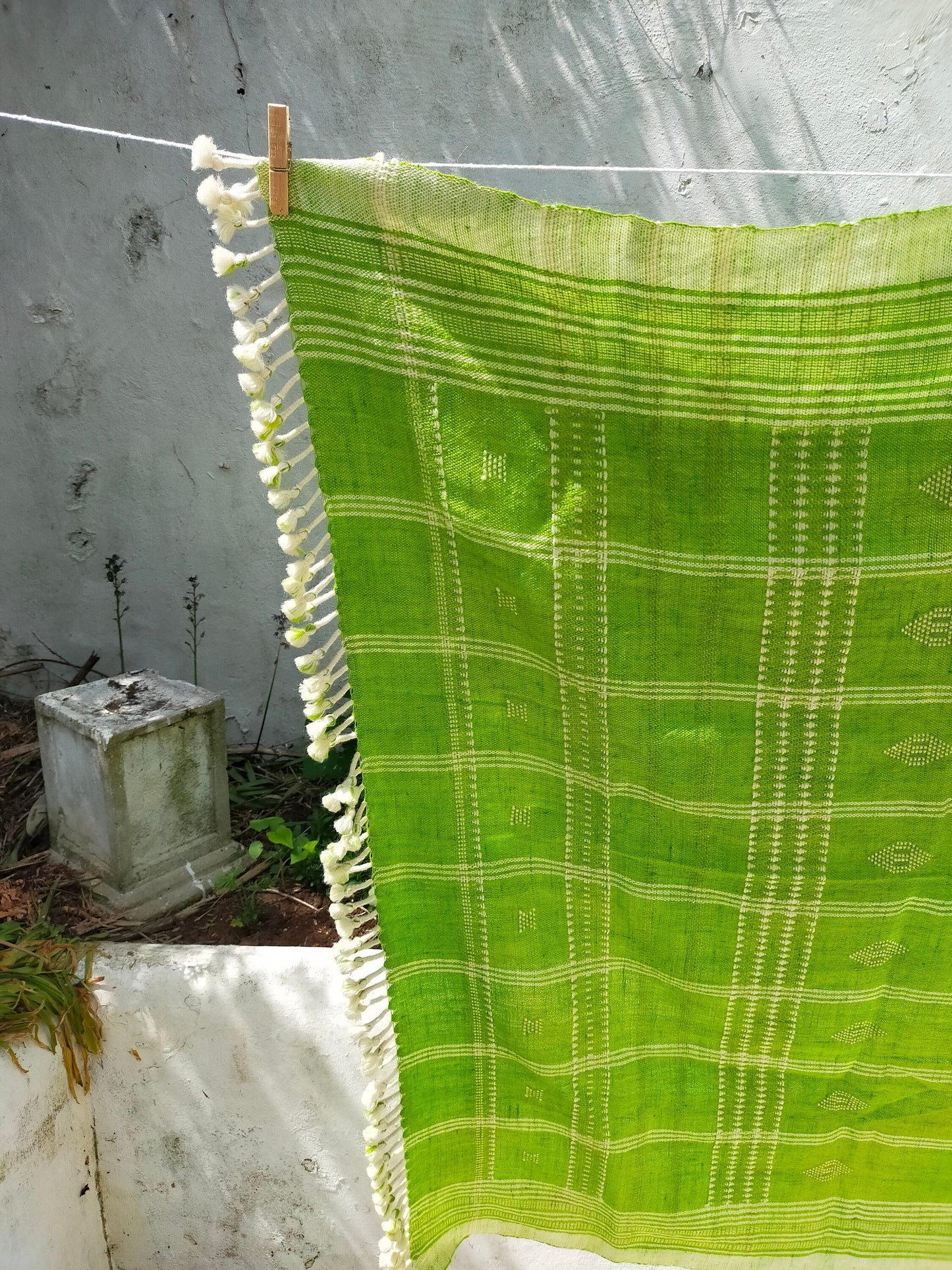 Handwoven Lime Green Wool Shawl/Throw/Blanket From Kutch, Gujarat.