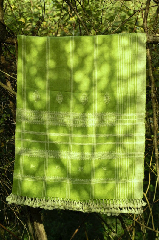Handwoven Lime Green Wool Shawl/Throw/Blanket From Kutch, Gujarat.