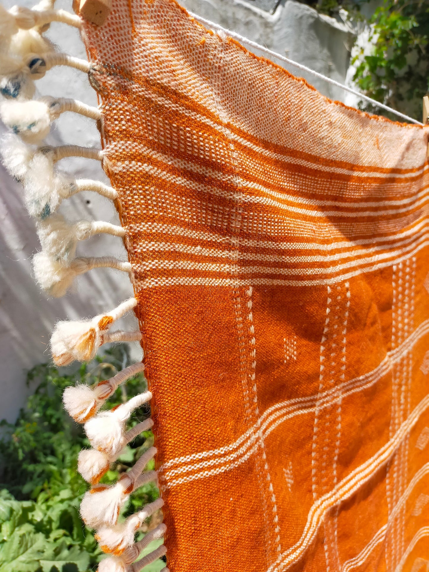 Handwoven Orange Wool Shawl/Throw/Blanket From Kutch, Gujarat.