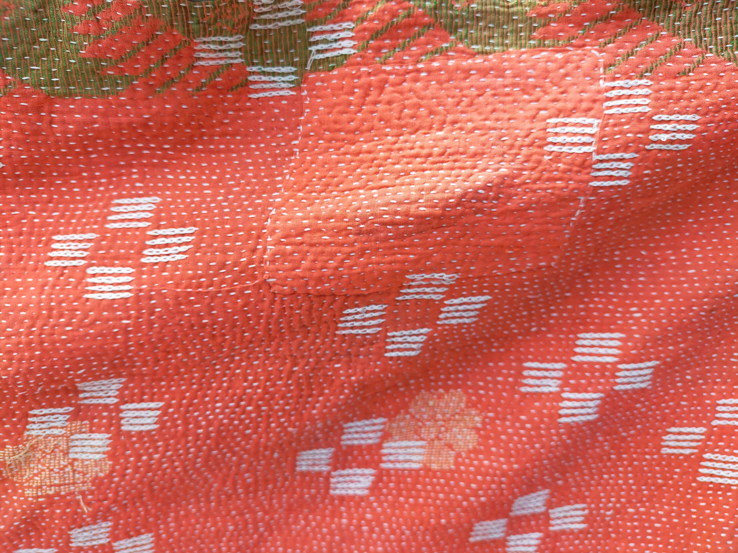 Vintage Hand-Stitched Kantha Blanket From India - Made From Upcycled Sari