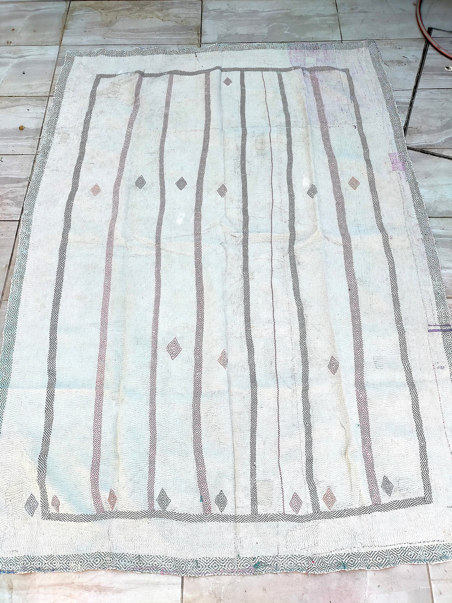 Vintage Hand-Stitched Patchwork Kantha Quilt From Made In India From Recycled Cotton Saris