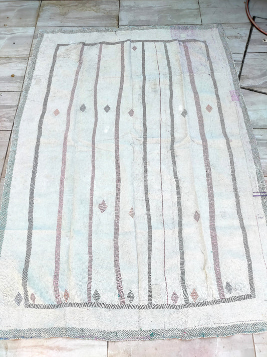 Vintage Hand-Stitched Patchwork Kantha Quilt From Made In India From Recycled Cotton Saris