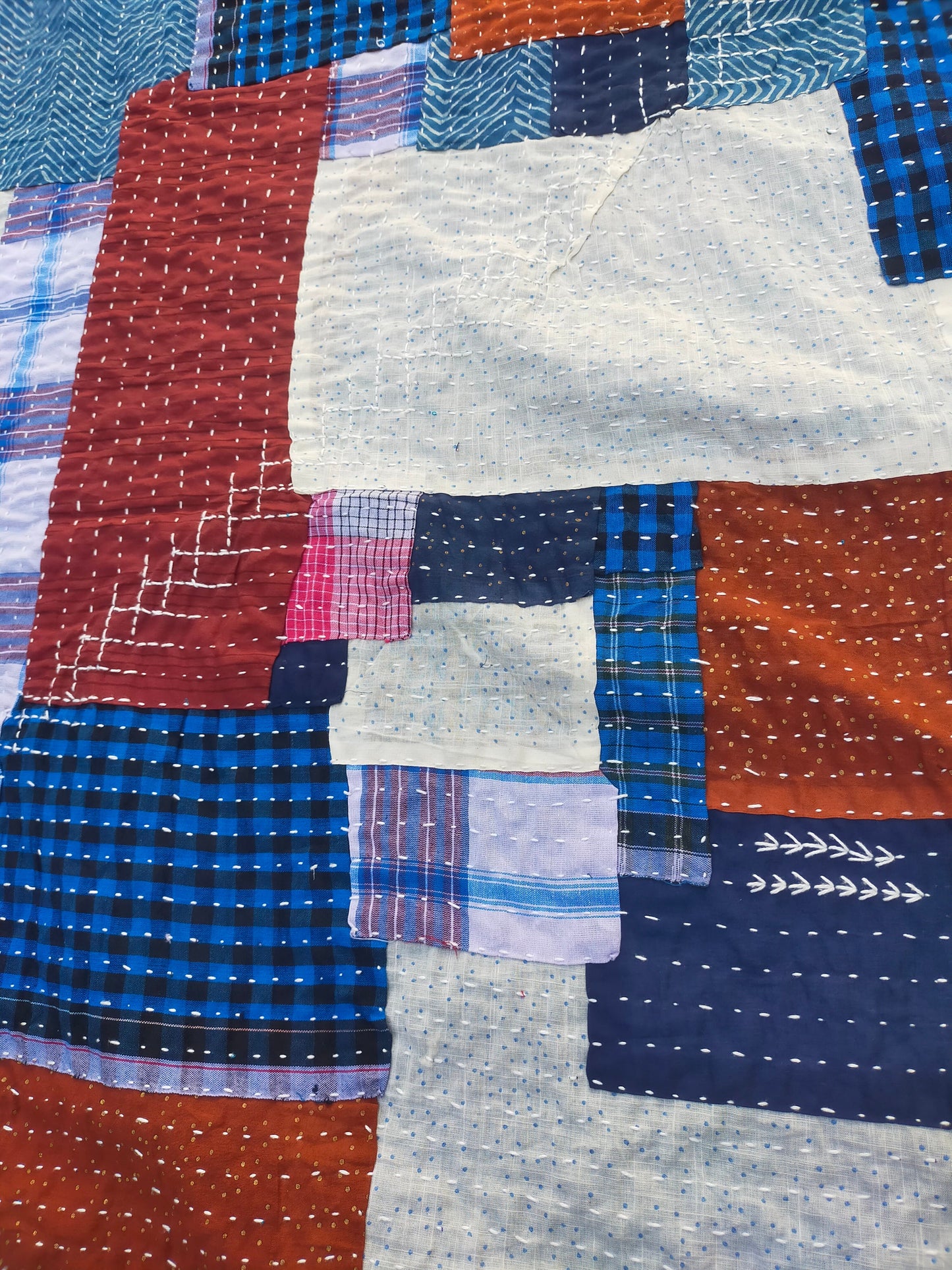 Hand-Stitched Kantha Patchwork Blanket Made From Recycled Cotton Fabric