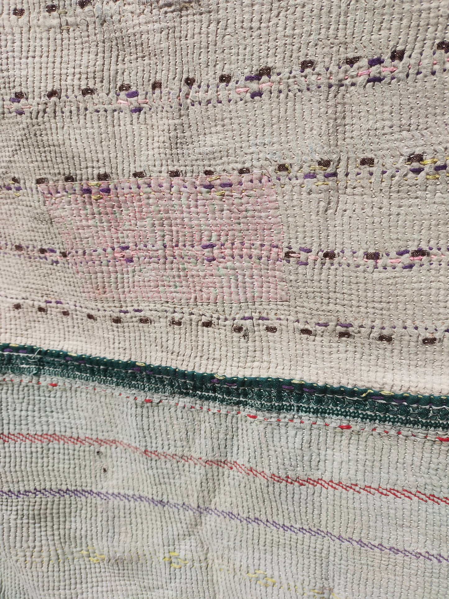 Vintage Hand Stitched Vintage Kantha Quilt Made From Recycled Saris From India