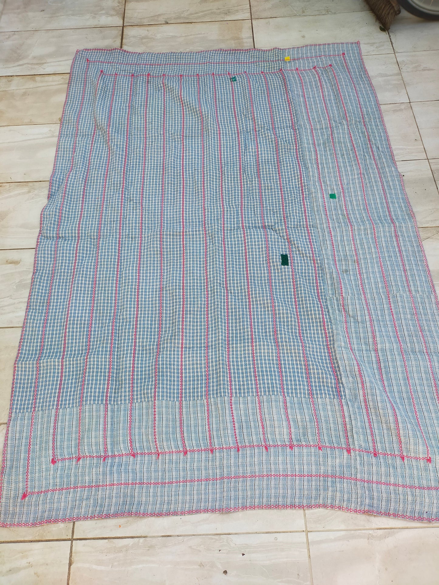 Vintage Hand Stitched Kantha Blanket From India - Quilt Made From Recycled Saris