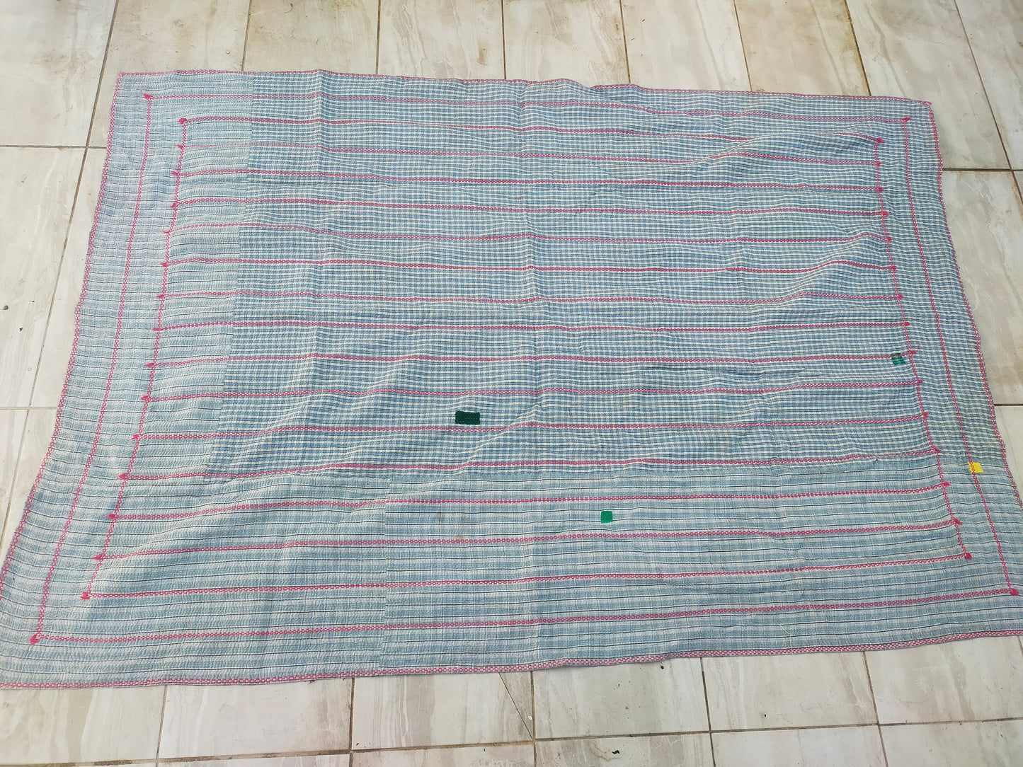 Vintage Hand Stitched Kantha Blanket From India - Quilt Made From Recycled Saris