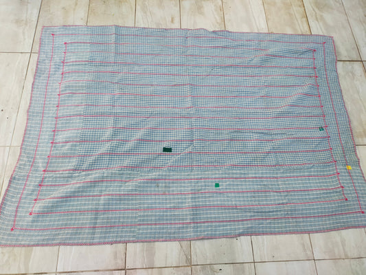 Vintage Hand Stitched Kantha Blanket From India - Quilt Made From Recycled Saris