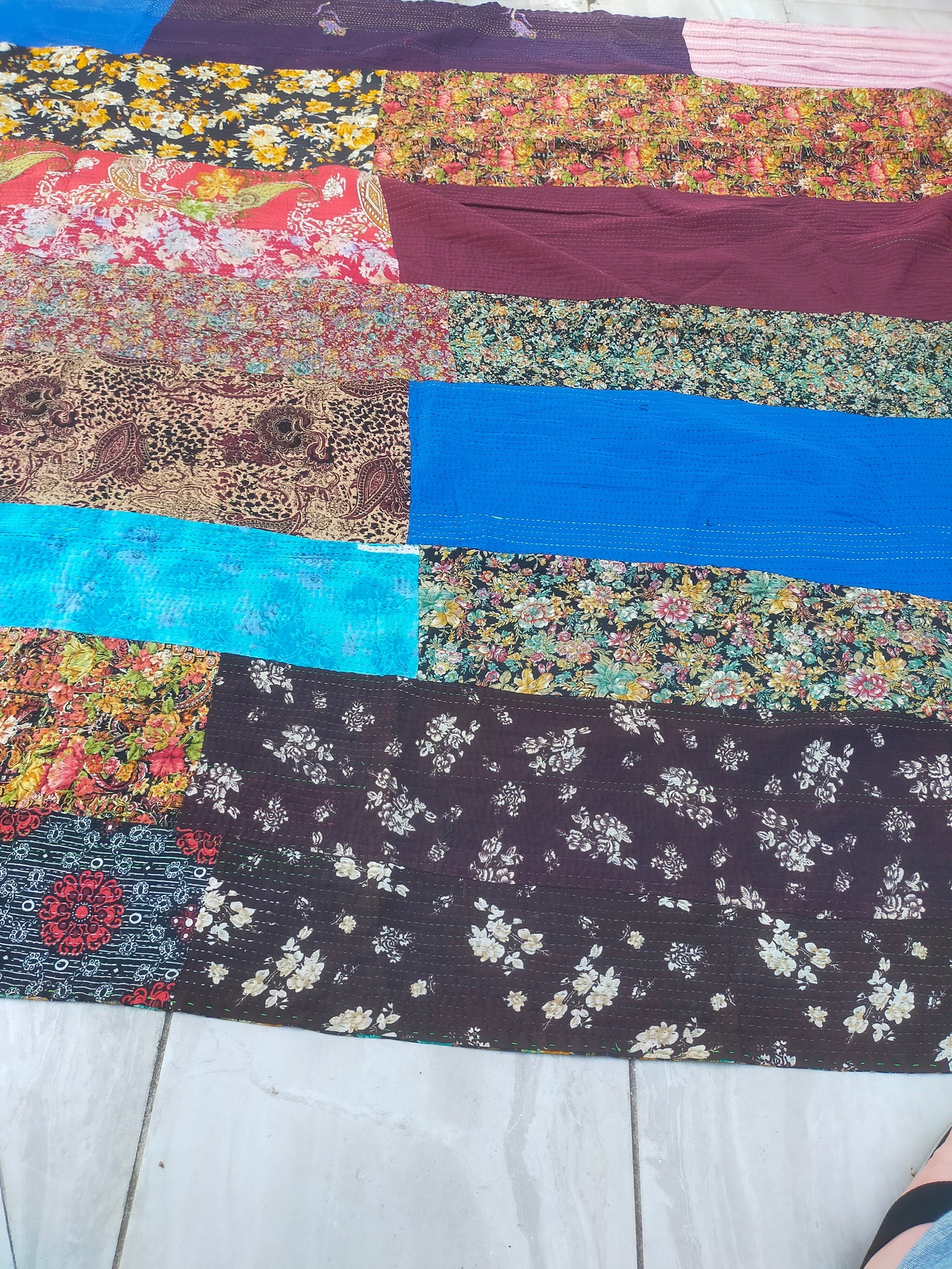 Vintage Hand Stitched Kantha Blanket From India - Made From Recycled Sari