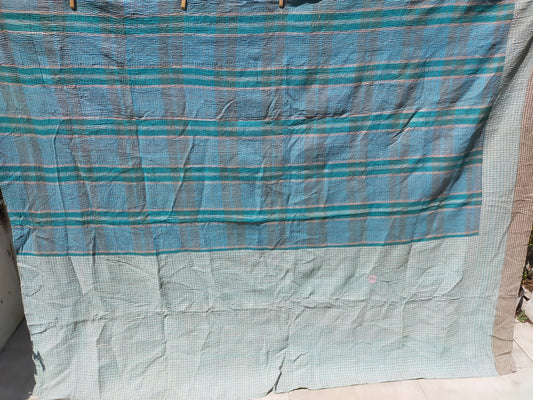 Vintage  Patchwork Kantha Blanket/Throw From India Made From Recycled Cotton Saris Hand-Stitched Together.