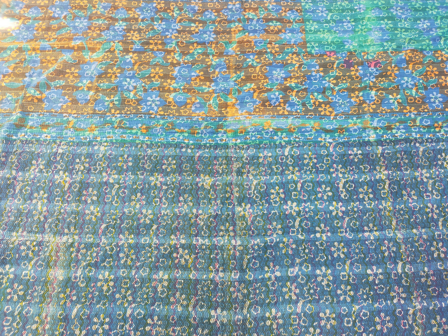 Vintage Hand Stitched Patchwork Kantha Blanket Quilt From India Made From Recycled Cotton Saris - Block Printed In Indigo