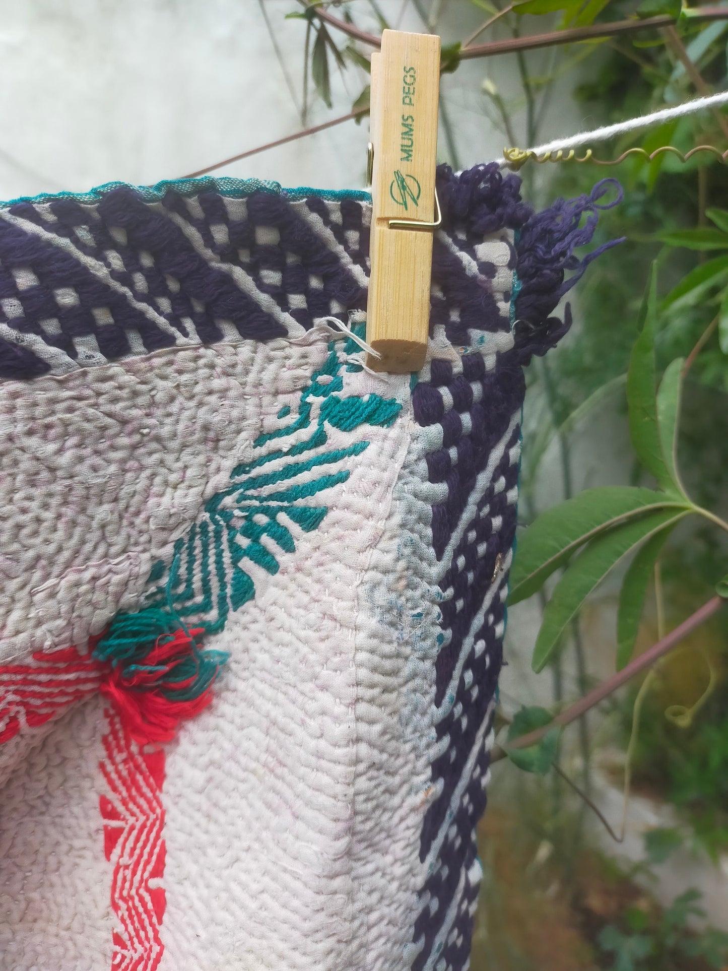 Vintage Hand-Stitched Patchwork Kantha Quilt From India Made From Recycled Cotton Saris