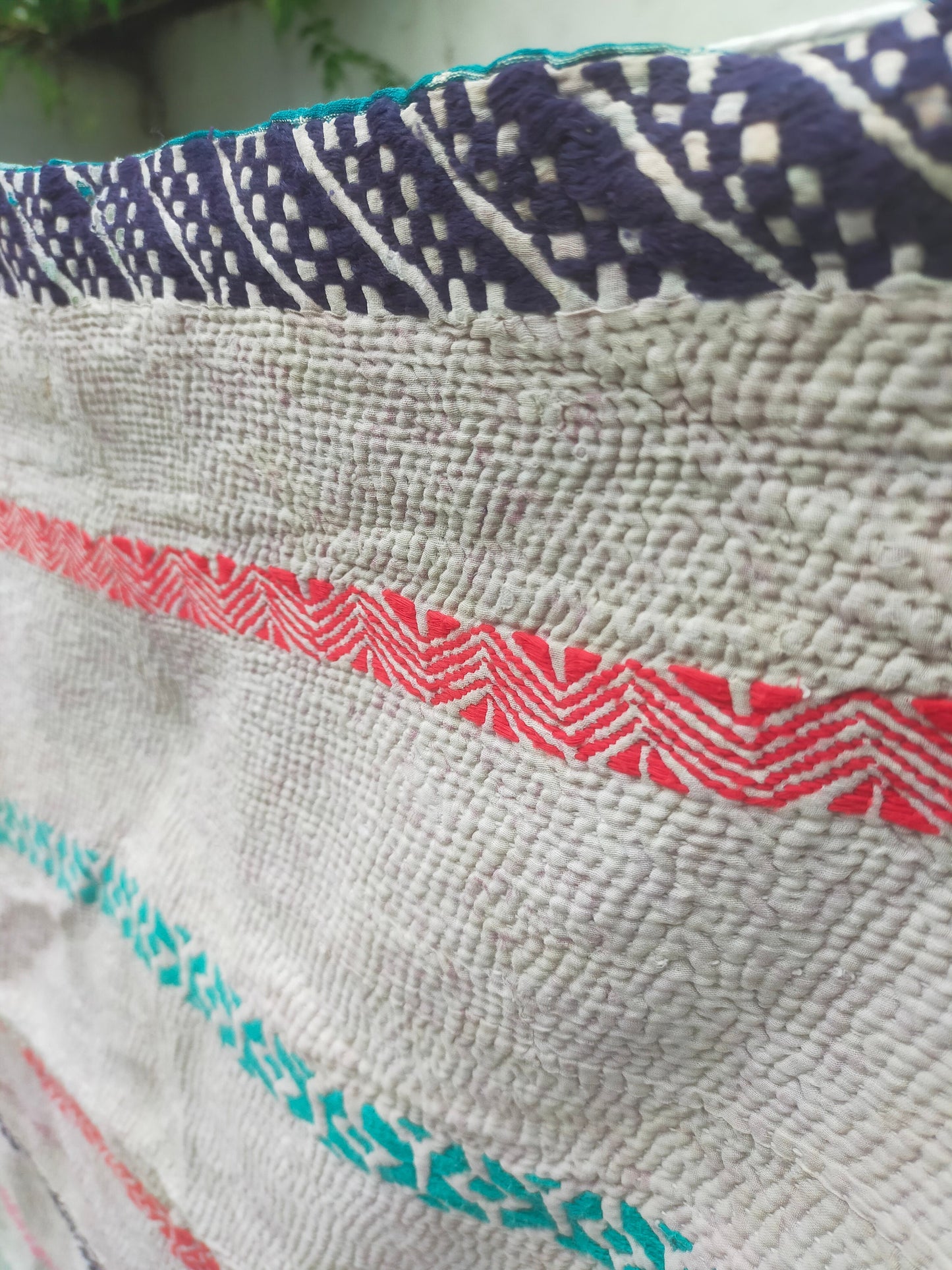Vintage Hand-Stitched Patchwork Kantha Quilt From India Made From Recycled Cotton Saris