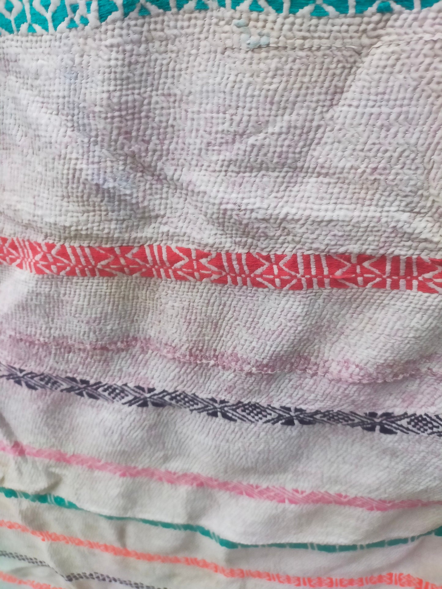 Vintage Hand-Stitched Patchwork Kantha Quilt From India Made From Recycled Cotton Saris