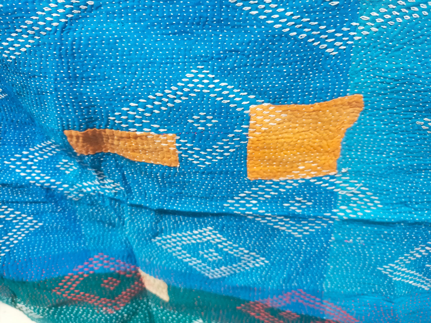 Vintage Hand-Stitched Patchwork Kantha Blanket Quilt From West Bengal, India Made From Recycled Cotton Saree