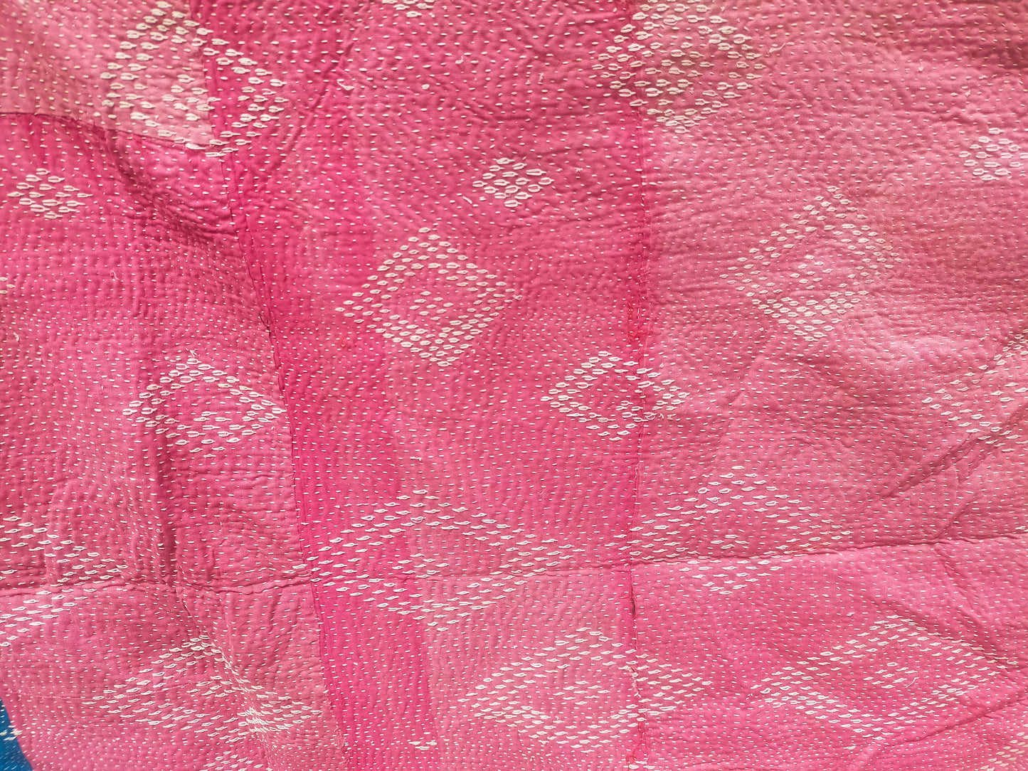 Vintage Hand-Stitched Patchwork Kantha Blanket Quilt From West Bengal, India Made From Recycled Cotton Saree